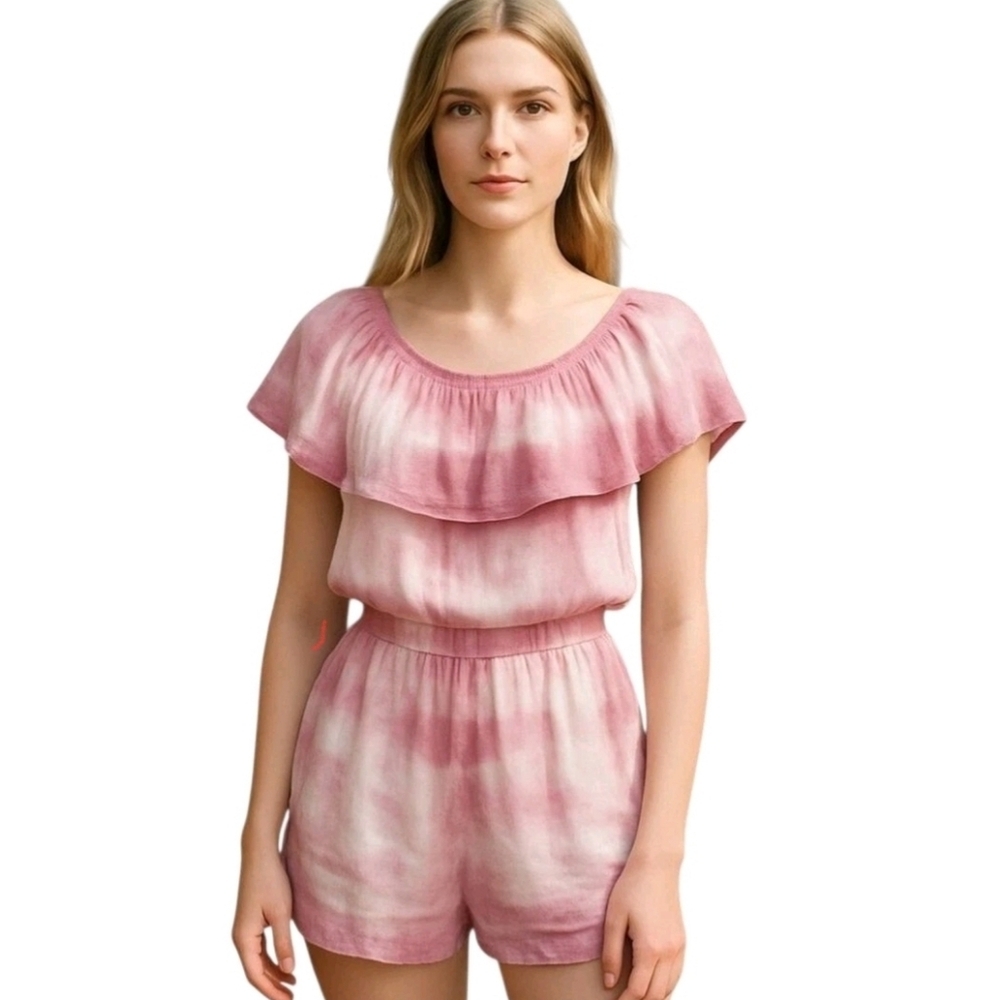 𝅺riviera Sun Pink Tie Dye Pull On Pockets Shorts One Piece Romper Size Medium